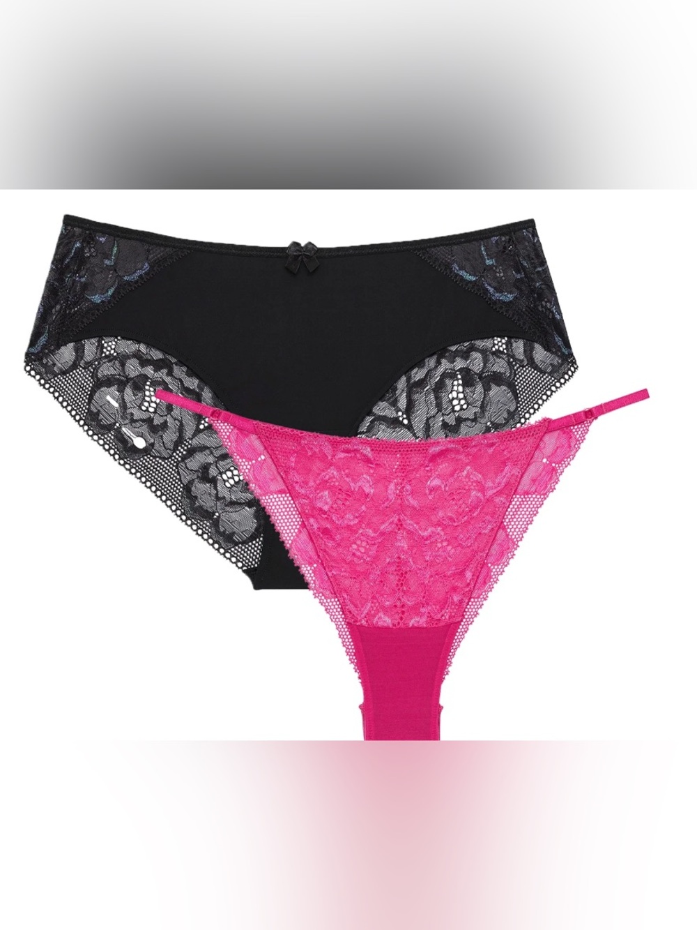 Adore Me Lace Bikini & Lace Thong Set - Black & Hot Pink